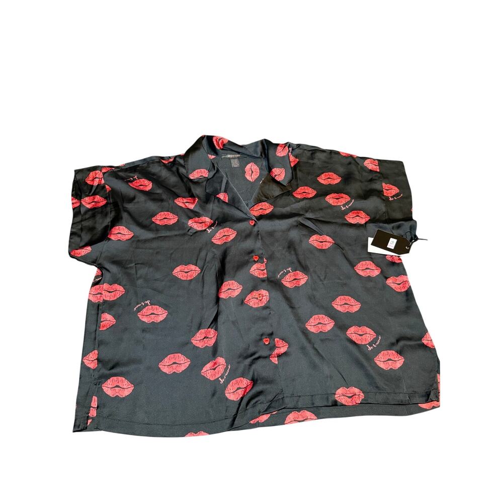 Midnight Bakery Kiss Print Satin Long Pajama Set, Black Red, Women's XL, NWT - Picture 4 of 11